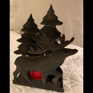 Price ⬇️ New Rustic Metal candle holder with moose and Christmas tree.